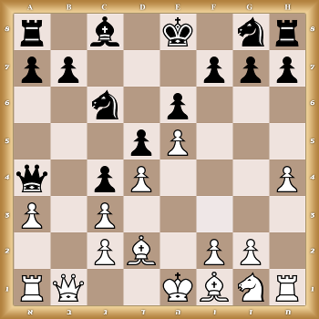 r1b1k1nr/pp3ppp/2n1p3/3pP3/q1pP3P/P1P5/2PB1PP1/RQ2KBNR w KQkq - 0 1