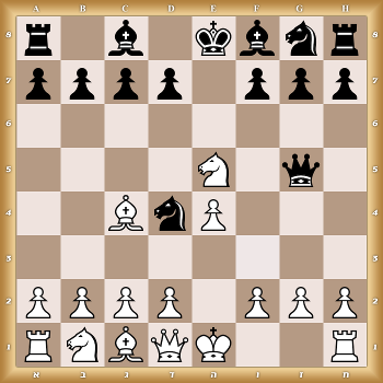 r1b1kbnr/pppp1ppp/8/4N1q1/2BnP3/8/PPPP1PPP/RNBQK2R w KQkq - 0 1