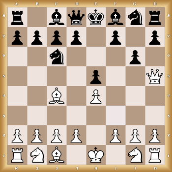 r1bqkbnr/pppp1p1p/2n3p1/4p2Q/2B1P3/8/PPPP1PPP/RNB1K1NR w KQkq - 0 1