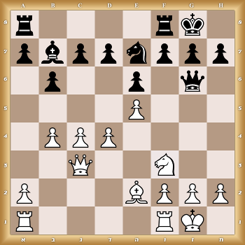 r4rk1/pbppnppp/1p2p1q1/4P3/1PPP4/2Q2N2/P3BPPP/R4RK1 w KQkq - 0 1