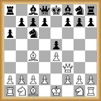r1bqkbnr/1ppp1ppp/p1n5/4p3/2B1P3/5Q2/PPPP1PPP/RNB1K1NR w KQkq - 0 1