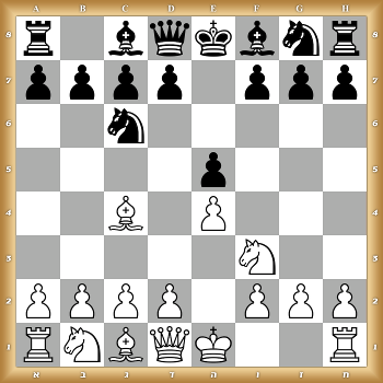 r1bqkbnr/pppp1ppp/2n5/4p3/2B1P3/5N2/PPPP1PPP/RNBQK2R w