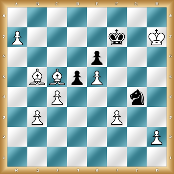 8/P4k1K/4p3/1BBpP3/2P3n1/1P3P2/7P/8 w