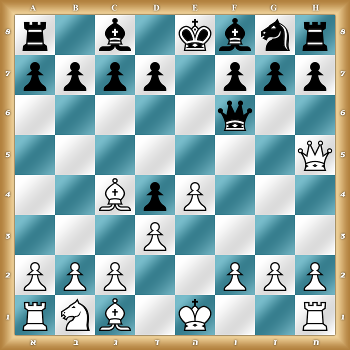r1b1kbnr/pppp1ppp/5q2/7Q/2BpP3/3P4/PPP2PPP/RNB1K2R w KQkq - 0 1