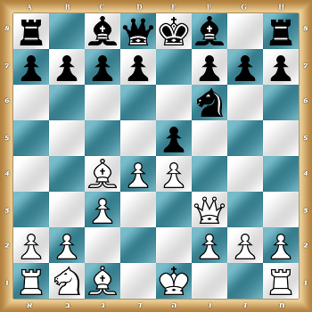 r1bqkb1r/pppp1ppp/5n2/4p3/2BPP3/2P2Q2/PP3PPP/RNB1K2R w KQkq - 0 1
