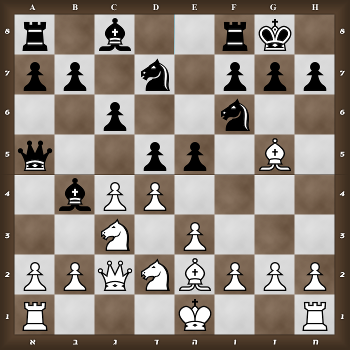 r1b2rk1/pp1n1ppp/2p2n2/q2pp1B1/1bPP4/2N1P3/PPQNBPPP/R3K2R w